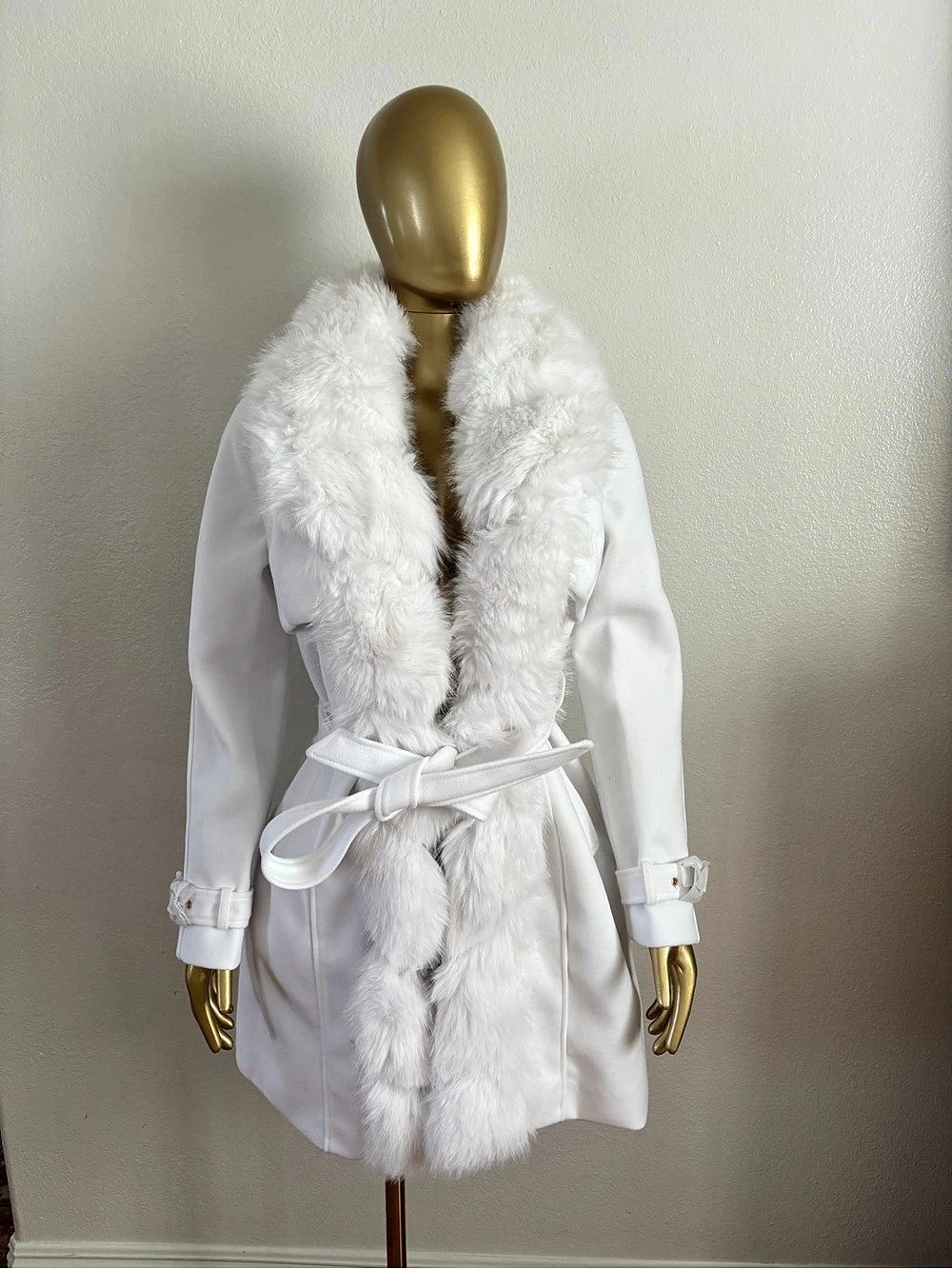 Coalition LA The Jacket Company Faux-Fur Trim Trench Coat in White Size Medium